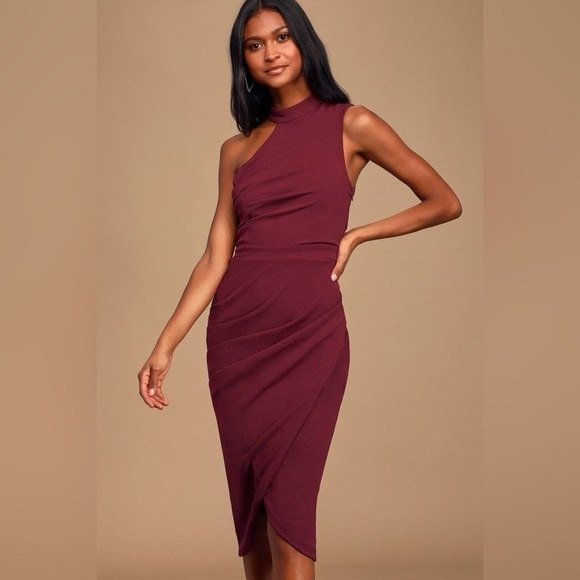 Lulus Dresses & Skirts - Lulus One Shoulder Burgundy Wrap Dress Size XS NWT